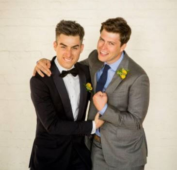 Kerry Kelly two sons Colin Jost and Casey Jost during the wedding of Casey where Colin was his best man.
